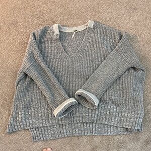 Free People Heather Gray V-Neck Sweater